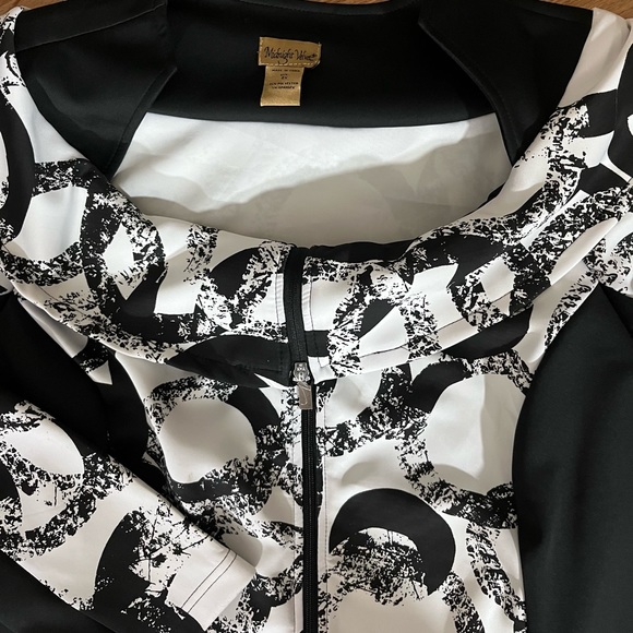 Midnight Velvet ZIP UP Polyester / Spandex JACKET Wide Collar Black & White 2X - Picture 3 of 5